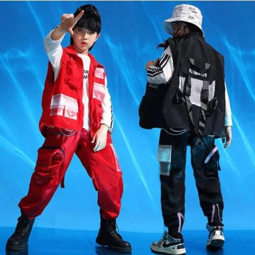 Children cool Hip Hop dancing Clothing Sweatshirt waistcoat Tactical Cargo Pants for Girl Boy Dance Costume Clothes Street wear