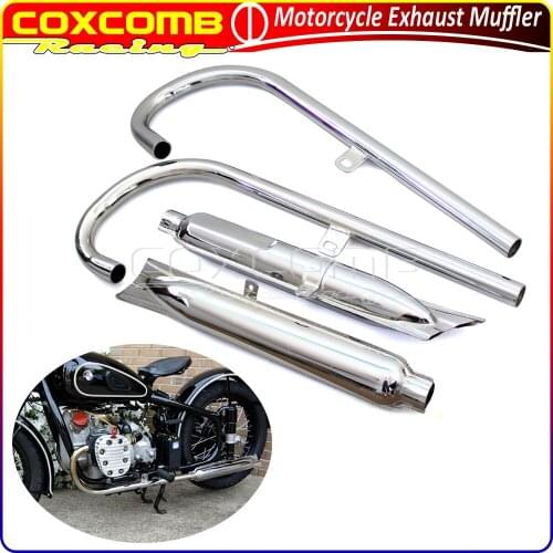 For BMW K750 M1 M72 R71 R12 Dnepr MT12 K750 Motorcycle Chrome Front & Rear Exhaust Mufflers Pipes Retro 750cc Silencer