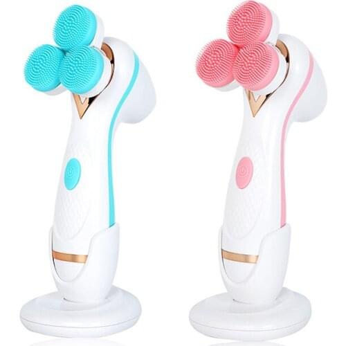 3D Electric Facial Cleansing Brush with 2 Silicone Brush Heads+1 Dupont Bristle Cleaning Brush Sonic Face Cleaner Pore Cleanser