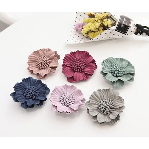 Felt Fabric Flower with stamen Flat Back For Girls Handmade DIY Craft Garment Hair Accessories