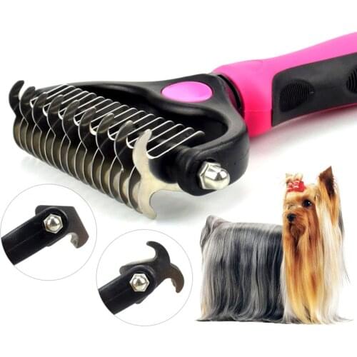 Pet Grooming Tools 2 Sided Undercoat Rake for Cats & Dogs Safe Dematting Comb for Easy Mats & Tangles Removing Deshedding Brush