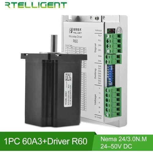 Rtelligent 60x60mm Nema 24 Step Stepper Motor 3N.M 5A with 24-50V DC 5.6A Nema 23 24 Stepper Motor Driver Controller CNC Kit