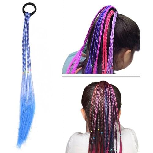 Girls Colorful Wigs Ponytail Hair Ornament Headbands Rubber Bands Beauty Hair Bands Headwear Braid Kids Gift Hair Accessories