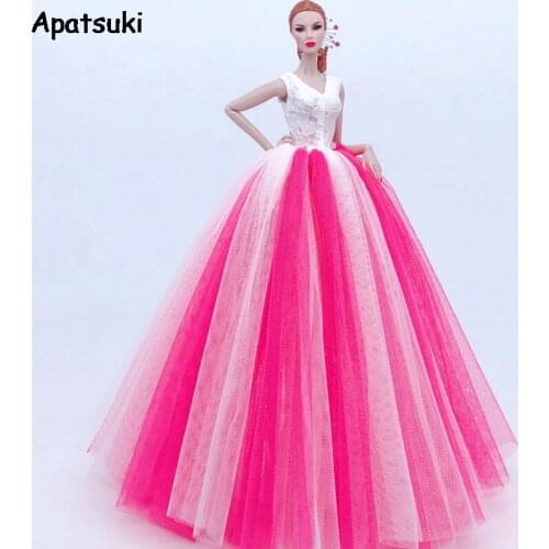 Gradient White Pink Lace Fashion Doll Clothes For Barbie Doll Wedding Dress Outfits For 1/6 Doll Party Gown Toys For Children