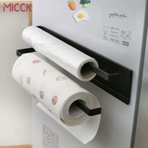 MICCK Magnet Towel Storage Rack For Bathroom Two rods Kitchen Organizer Toilet Roll Paper Holder Household Bathroom Accessories