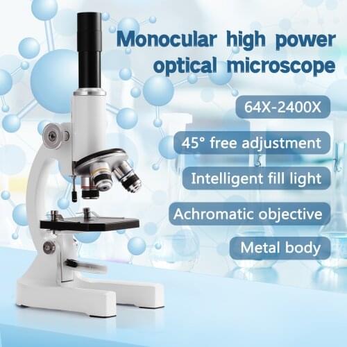 64X-2400X Monocular Optical Microscope Elementary School Children Science Experimental Biology Teaching Microscope Children Gift