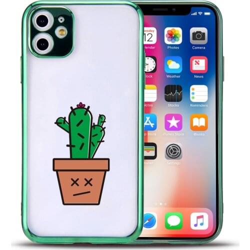 Cute Cactus Green Electroplated Clear Phone Case For iPhone 11 Coque For iPhone XS Soft TPU Covers Protective Cases Accessories
