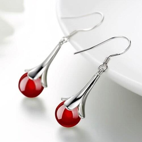 Fashion Moonstone Opal Drop Earrings Flower Leaf Tassel Long Earring Jewelry For Women Trendy Imitation Pearls Drop Earrings