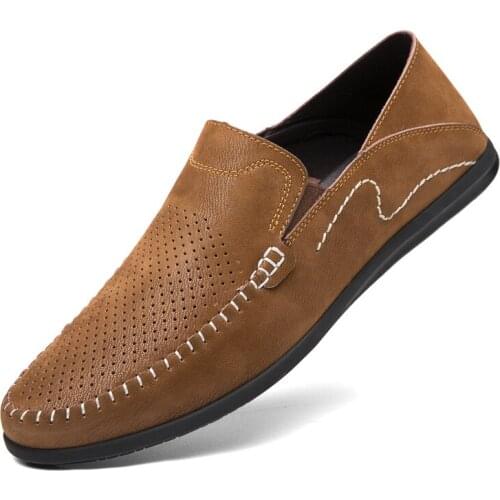 Summer Breathable Hollow Out Leather Mens Shoes Business Comfortable Soft Mens Casual Leater Shoes Outdoor Driving Shoes Men