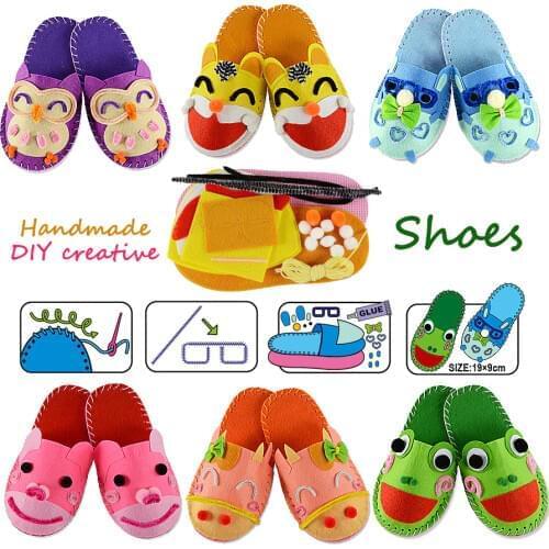 DIY Handmade Cartoon slippers sewing kit,Non-woven Fabric Shoes kids Art & Crafts Kindergarden Montessori Educational Kid Toys