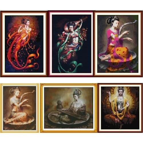 Joy Sunday Cross Stitch Kits Dunhuang Woman Decor Crafts Painting Counted Printed on Canvas 14CT 11CT Needlework Embroidery Sets