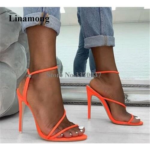 New Fashion Women Open Toe Thin Straps Stiletto Heel Sandals Orange Yellow Black High Heel Sandals Formal Dress Shoes