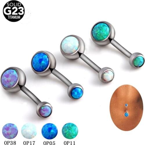 Tracked ! Hot Opal Navel Rings Solid G23 Titanium Silver Color Dangle Ball Belly Button Rings Piercing Body Jewelry Men Jewelry