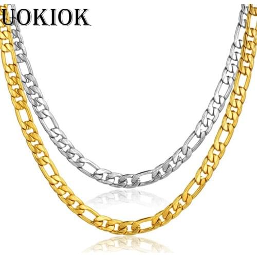 7mm Golden Figaro Link Chain Necklaces For Men Gold Silver Color Hip Hop Stainless Steel Rapper Necklace Male Jewelry