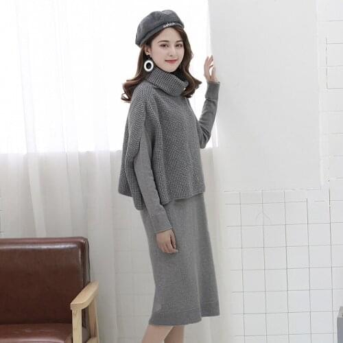 Womens two-piece early autumn fashion temperament knit long-sleeved wild bottoming sweater dress womens suit