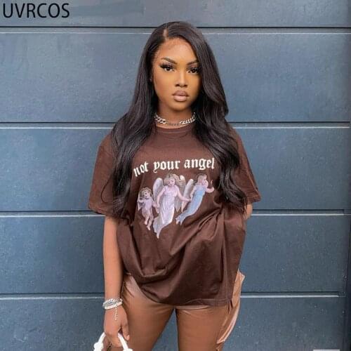 UVRCOS Summer Woman Dress Cyber Y2k Street Style Angel Printing Short Sleeve Loose Casual Club Outfits For Women Stylish Blouses