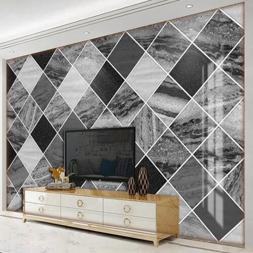 Custom Photo 3D Lattice Geometric Black Gray Marble Pattern Modern Living Room TV Background Wall Murals Wallpaper For Walls 3D