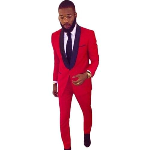 Slim Fits Red Groom Tuxedos Mens Toast Dress Business Suits Dinner Blazer Coat Trousers Sets Customize (Jacket+Pants+Tie) K:188