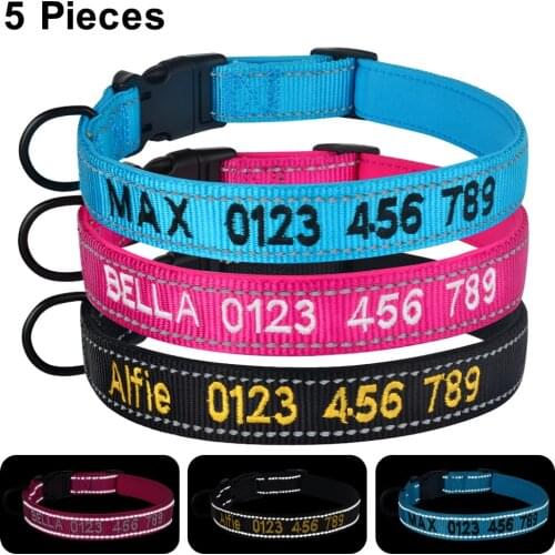 Airuidog Adjustable Nylon Dog Collar Personalized Embroidered Padded Dog Collar Puppy ID Collars Reflective Pet Products for Dog