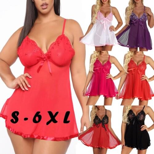 S-6XL New Sexy Plus Size Lingerie Lace Bow Nightwear Sleepwear Pajamas Nightwear catsuit lingerie Embroidered mesh nightdress T5