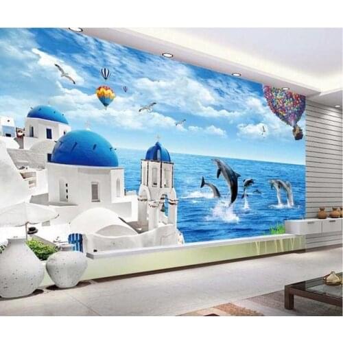 Custom Self Adhesive wallpaper 3D Aegean Sea Mediterranean flooring Wall Mural European photo Wall decorate Painting Waterproof