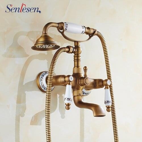 Senlesen Bathtub faucet Wall Mounted Bathroom Shower Faucet Set Bath Shower Bath Mixer Taps Brass Shower Head Shower
