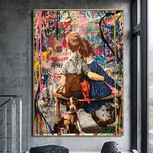 Modern Graffiti Street Art Boy and Girl Love Canvas Painting Posters and Prints Wall Art Picture for Living Room Home Deocration