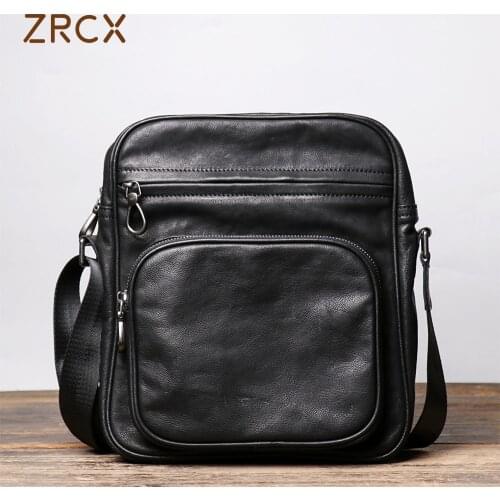ZRCX Mens Shoulder Bag Casual Retro Messenger Bag Leather Top Layer Cowhide Vertical Handmade Messenger Bag For 11-Inch iPAD