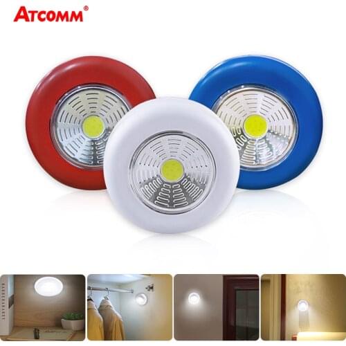 COB LED Night Light 3W AAA Battery Powered Cordless Press Control LED Under Cabinet Lamp 3 Color Easy Sticked Emergency Lighting