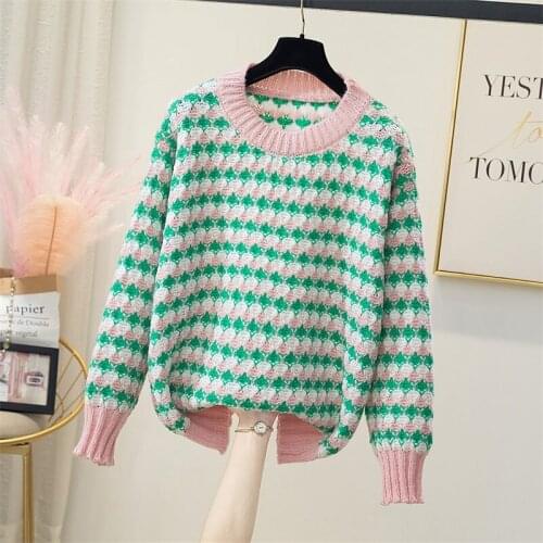Plus Size Womens Lazy Sweater Autumn And Winter New Design Fashion Hit Colors Outer Wear Top Trend Knit Pullover Shirt M575