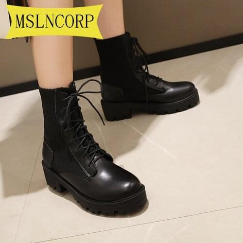 Plus Size 35-45 Leather Black Women Ankle Boots Motorcycle Boots Female Autumn Winter Shoes Woman Punk Motorcycle Boots Spring