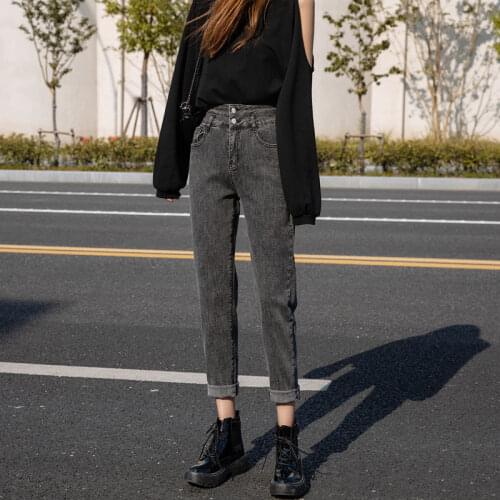 Woman Jeans Pants Elastic Autumn Winter High Waist Straight Loose Feet Pantalones Vaqueros Mujer