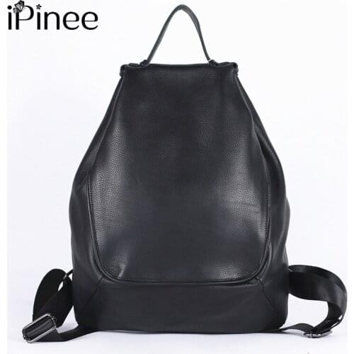 IPinee 100% Real Genuine Cow Leather Black Brown Women Design Backpack Lady Girl Top Layer Cowhide Book Bag Mochila