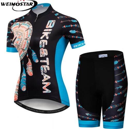 WEIMOSTAR Womens Cycling Jersey Set Quick Dry Bike Shirt Short Sleeve 3D Gel Pad Shorts MTB Cycling Clothing Suit Ropa Ciclismo