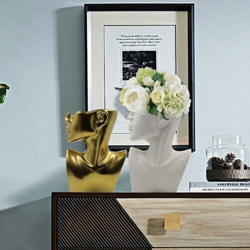 Gold Half-length Human Woman Body Vase Decoration Ceramic Pot Bust Sculpture Vase Flower Arrangement Art Home Decor Sculpture
