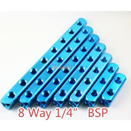 1 Pieces 8 Way 1/4" BSP 11 Ports Pneumatic Aluminum Manifold Block Splitter