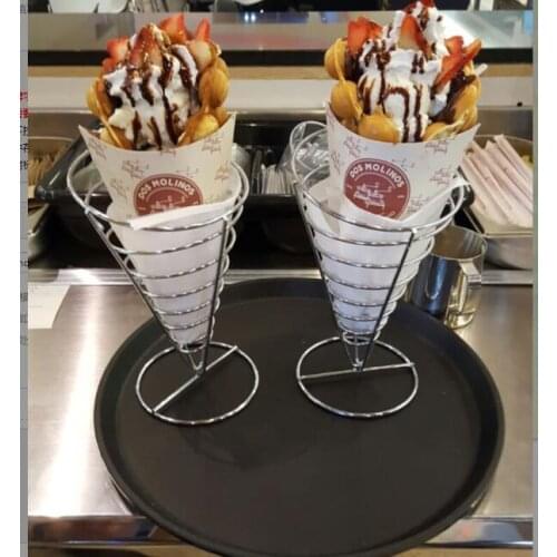 1 PCS 304 Stainless steel Holder For Egg Waffle Maker French Fry Stand Cone Basket Holder