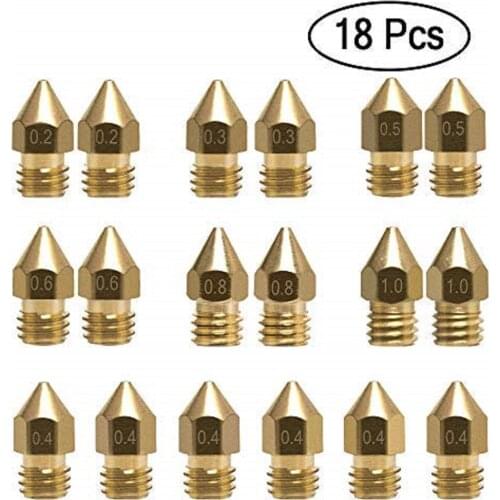 18 Pcs Printer Nozzles MK8 Extruder Nozzle Extruder Print Head 1.75mm for 3D Printer Anet A8 Makerbot MK8 Creality CR-10 Ender 3