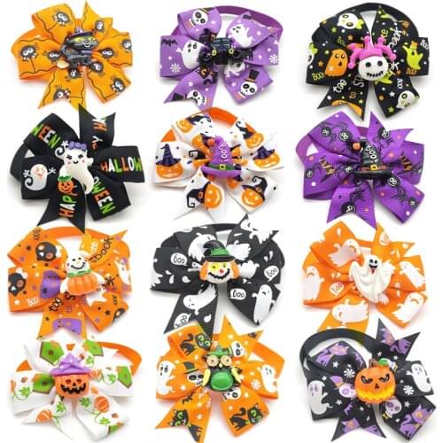 20/50 Pc Halloween Pet Dog Bow Ties Necktie Large Bows With Pumpkin Skull Accessories Dog Bow Tie For Small Medium Dog Bows