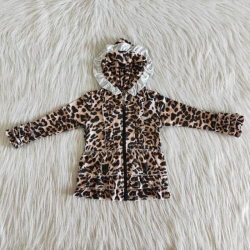 2020 leopard printed toddler girls hooded ruffles jacket boutique fashion childrens top wholesale