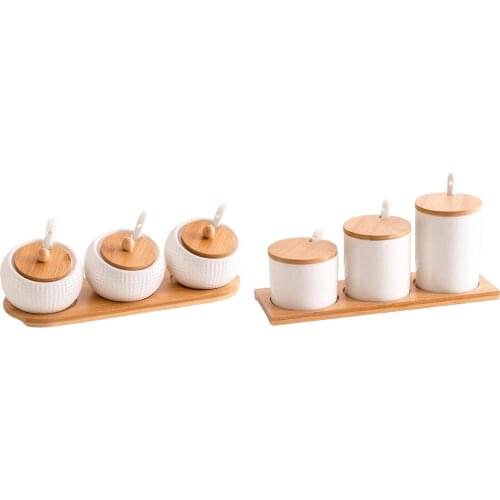 3pcs / Set Ceramic Spice Jars Kitchen Condiment Containers Pepper Box with