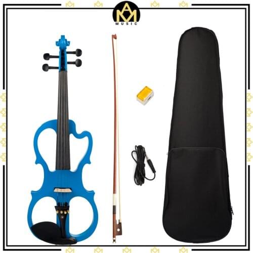 4/4 Electric Violin Solid Wood Ebony Fittings Silent Violin Blue Color w/ Violin Carrying Case +Bow+Violin Strings+Rosin+Bridge