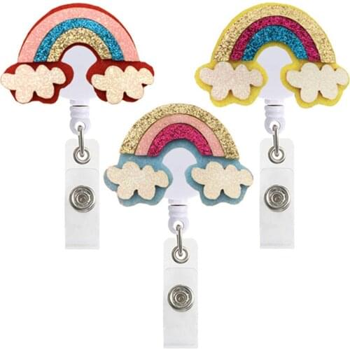 5 Color Fashion Cute Rainbow Retractable Nurse Badge Reel Clip Badge Holder Students Doctor Id Card Holder