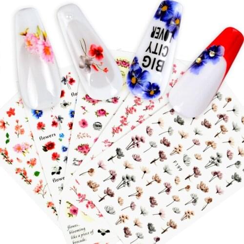 5Pcs/Set 3D Flower Slider on Nails Letter Sticker Decals Flamingo Design Adhesive Manicure Tips Nail Art Decorations