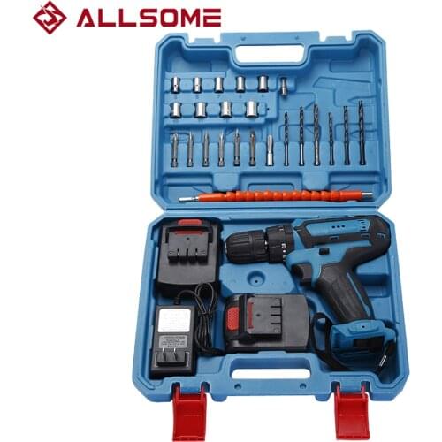 ALLSOME Portable 32V 2 Speed Power Drills 6000mah Cordless Drill 3 IN1 Electric Screwdriver Hammer Hand Drill DIY Repair Tools