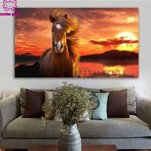 Diamond embroidery Sunset, running horses full square round drill diamond painting 5d diy diamond mosaic home decoration