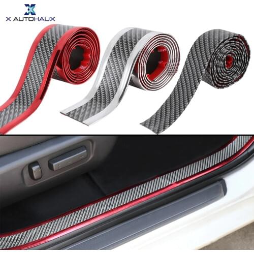 X AUTOHAUX 100cmx3cm/5cm Car Sticker Carbon Fiber Rubber Pattern Door Pedal Sill Trim Bumper Protector Edge Guard Strip DIY