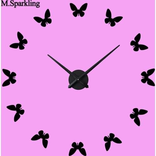 Large wall clock 3D Quartz Needle clock DIY digital butterfly design bedroom wall clock still life stickers