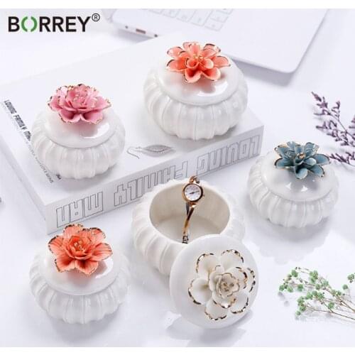 BORREY Ceramic Storage Tank Jewelry Organizer for Women Dustproof Home Office Deco Desktop Organization Storage Bottles & Jars