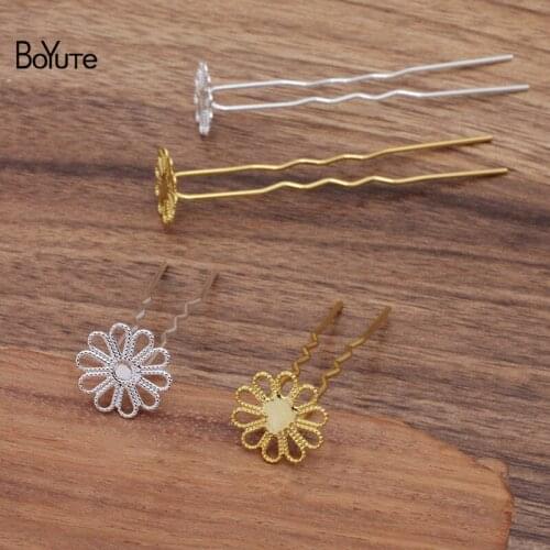 BoYuTe (20 Pieces/Lot) 16MM Metal Brass Filigree Flower Welding 75*10*1.2MM Hair Fork Bride Hair Jewelry Diy Accessories